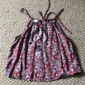 Embroidered Flowy Cropped Tank Top